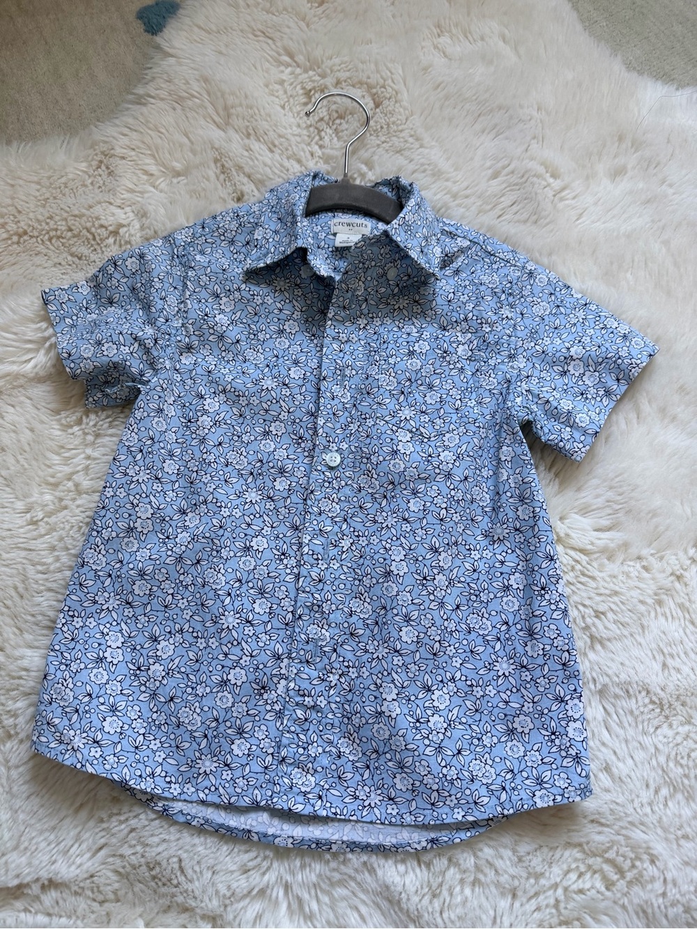 Crewcuts Light Blue Floral Short Sleeve Button-Up Shirt